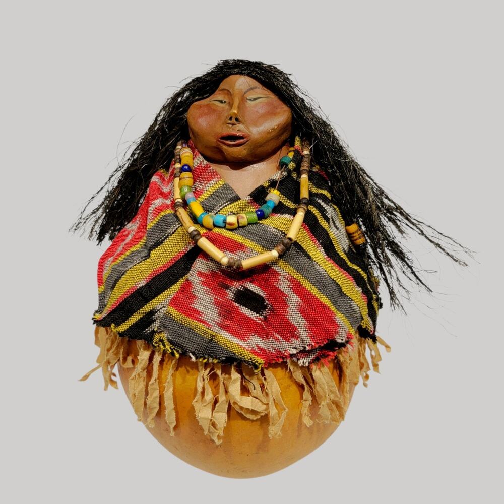 Signed Gourd Sculpture Kachina Sculpture Native American 10" By Kim Skeen